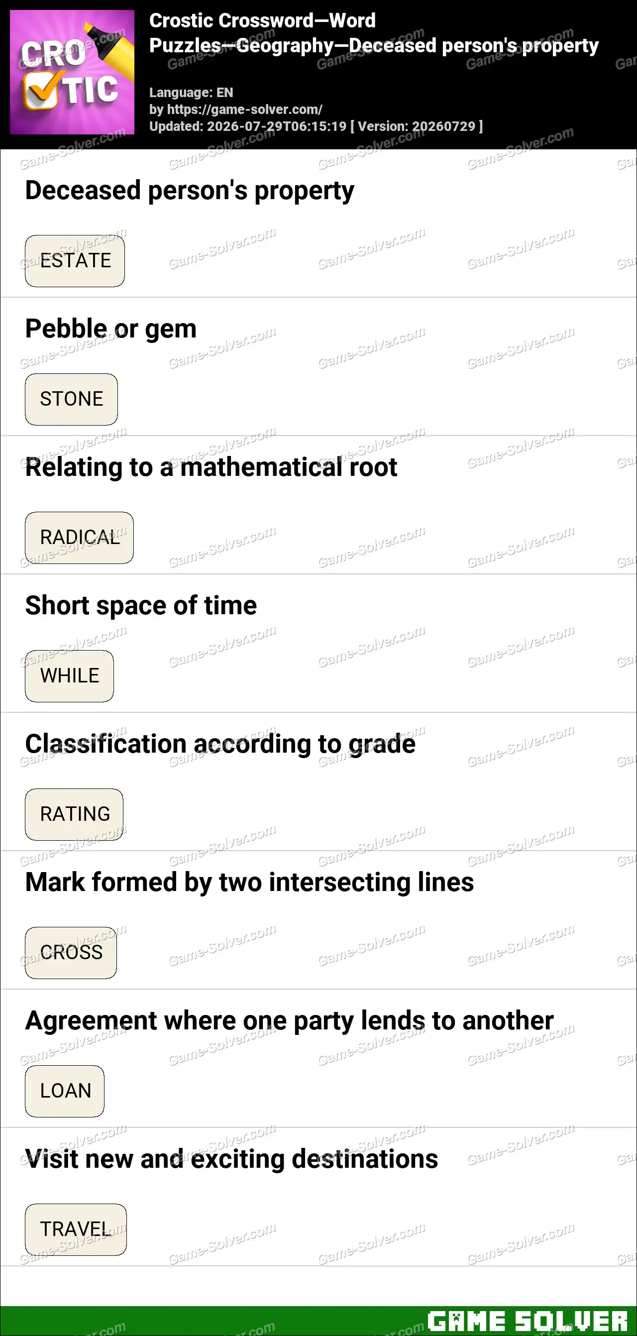 Crostic Crossword-Word Puzzles-Geography-Deceased person’s property